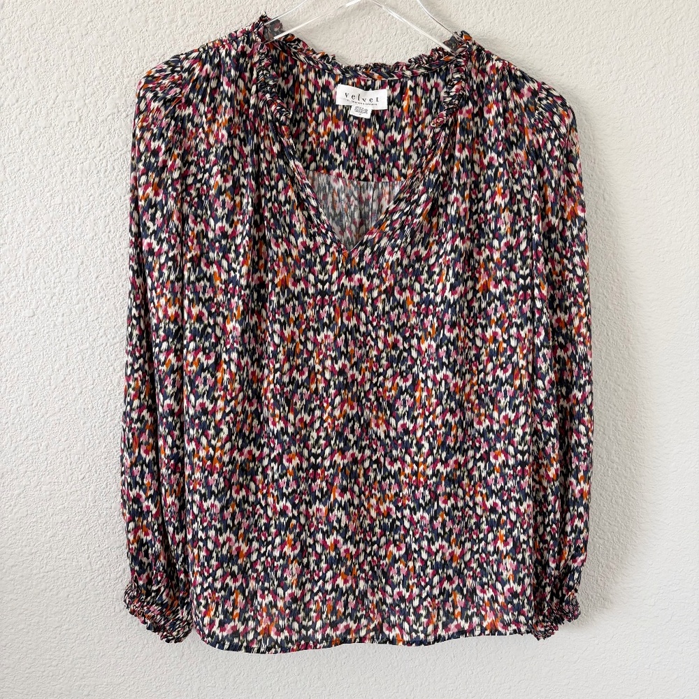 Velvet by Graham & Spencer Floral Blouse Top S Relaxed V-Neck Multicolor Boho